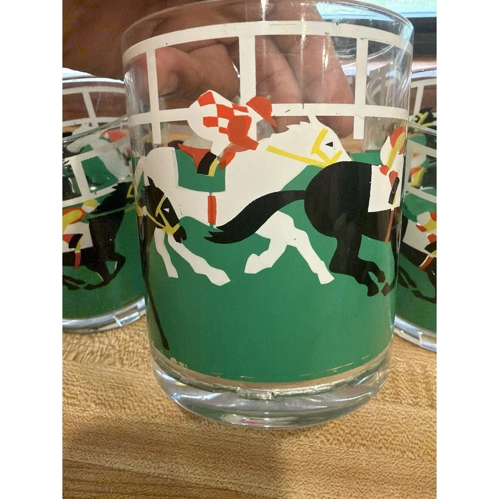 Vintage HJ Stotter Horse Racing Jockey Tumblers Set Of 4 Acrylic USA Rare